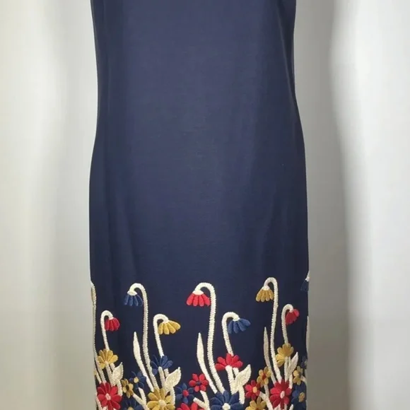 Fern Violette DRESS Mod 1960s Embroidered Navy Blue - Picture 2 of 7
